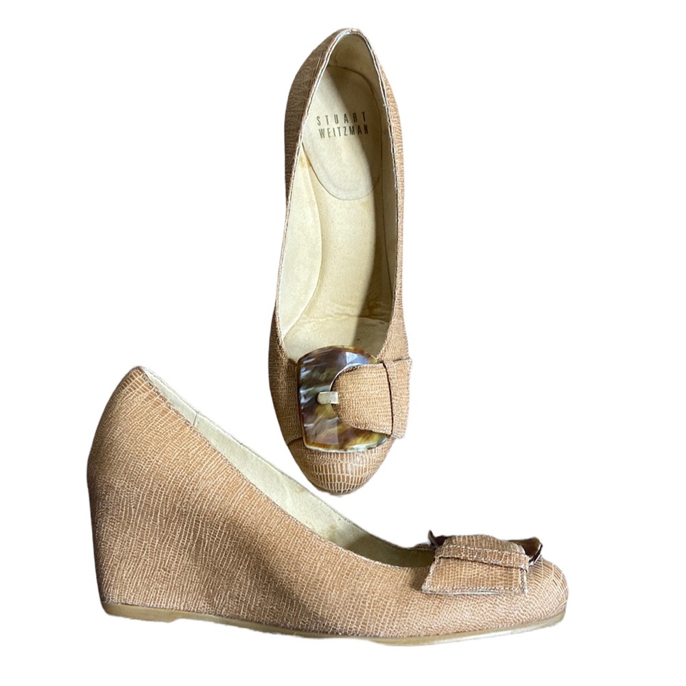 Stuart Weitzman Bucalima Tan Wedges Buckle Detail 5?